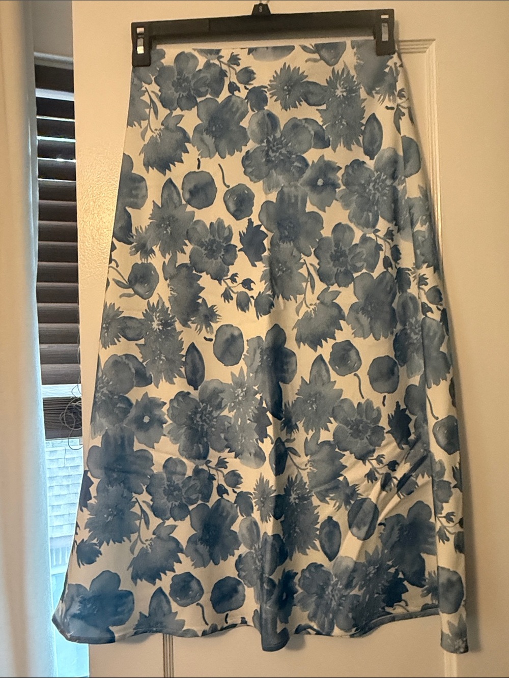 NWT Blue Floral Satin Midi Skirt